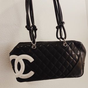 Chanel Black & White Calfskin Leather Cambon Bag